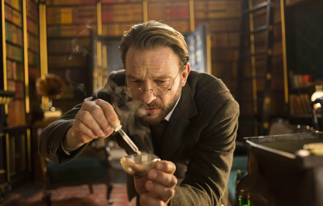 Photo wallpaper smoke, glasses, ladder, actor, male, library, the series, characters