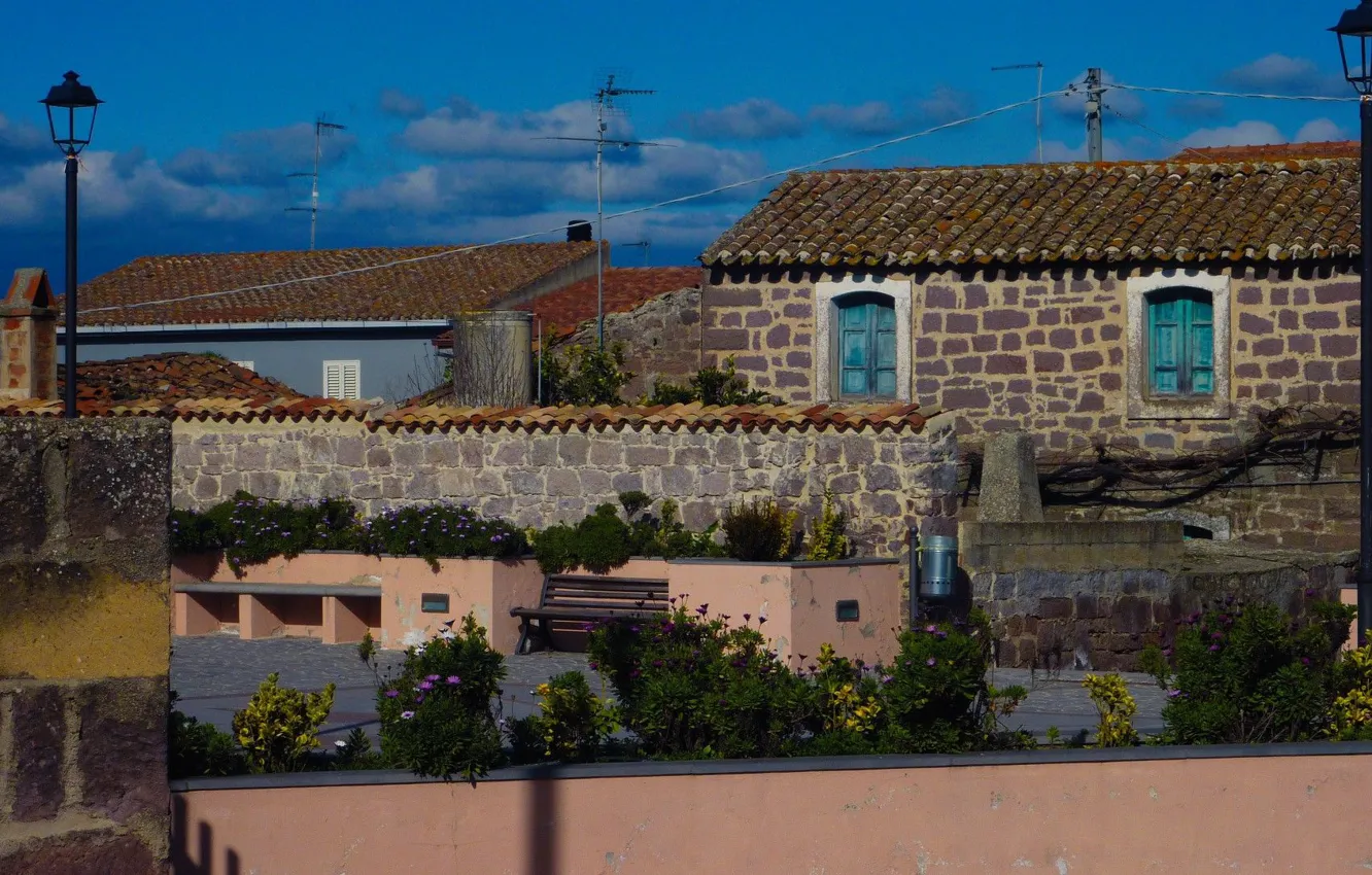 Photo wallpaper the city, street, home, masonry, architecture, Sardinia, Italy, The Provinces Of Oristano