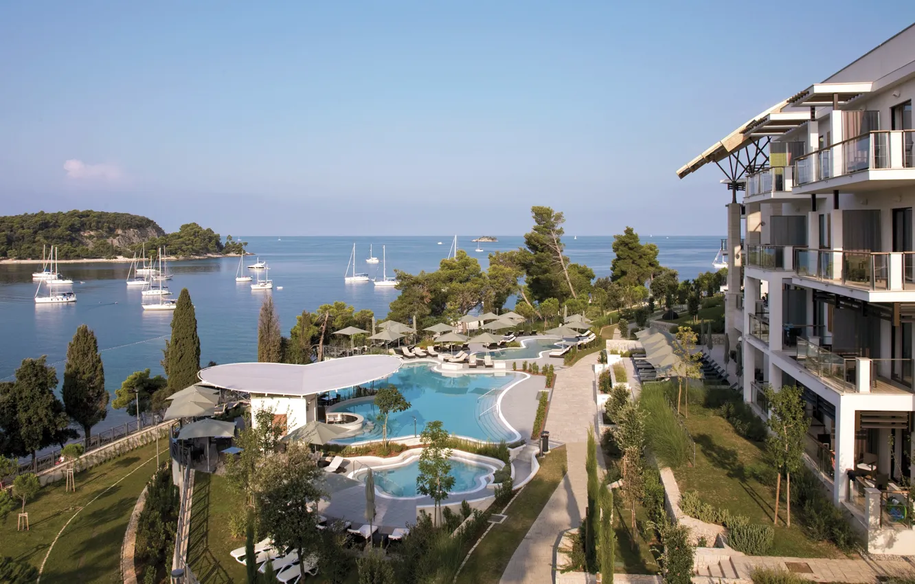 Photo wallpaper sea, pool, yacht, the hotel, Croatia, the area