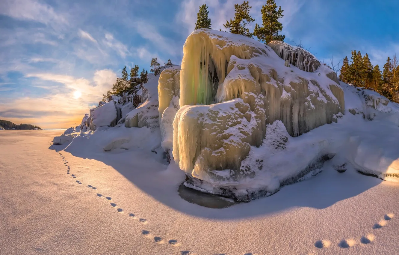 Photo wallpaper ice, winter, snow, traces