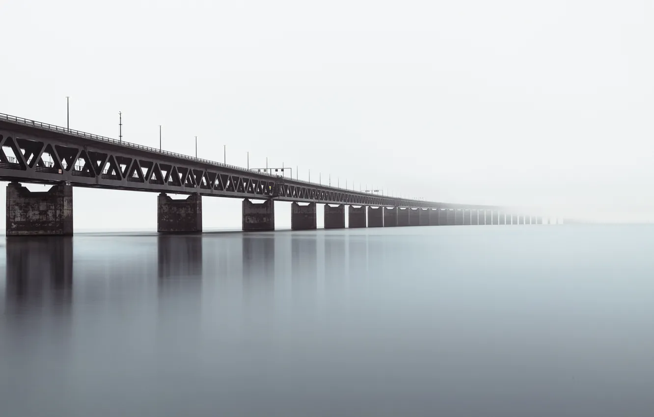 Photo wallpaper water, bridge, surface, river, haze