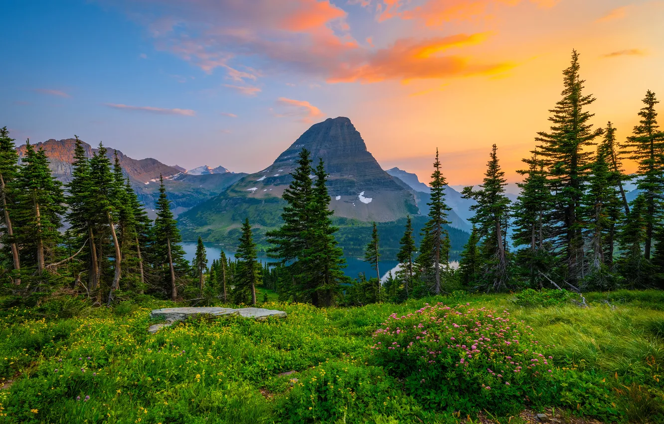 Photo wallpaper landscape, mountains, nature, USA, parks, Glacier National Park
