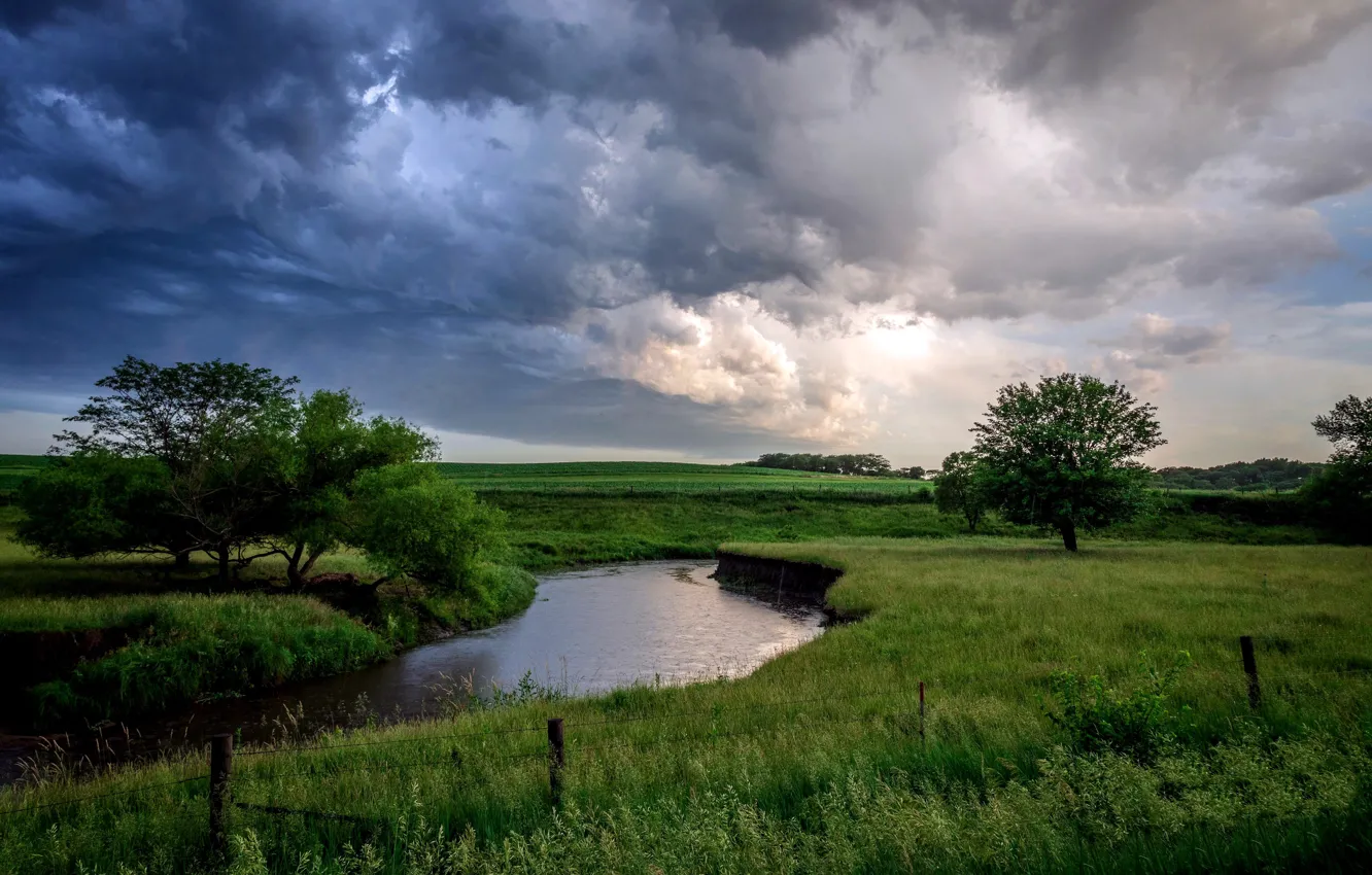 Photo wallpaper field, summer, river