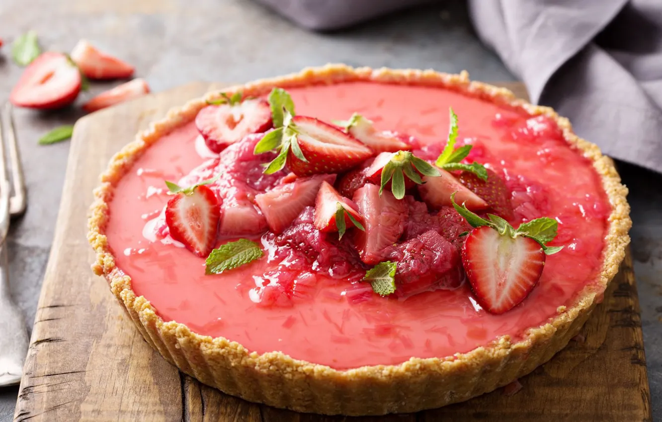 Photo wallpaper strawberry, dessert, tart