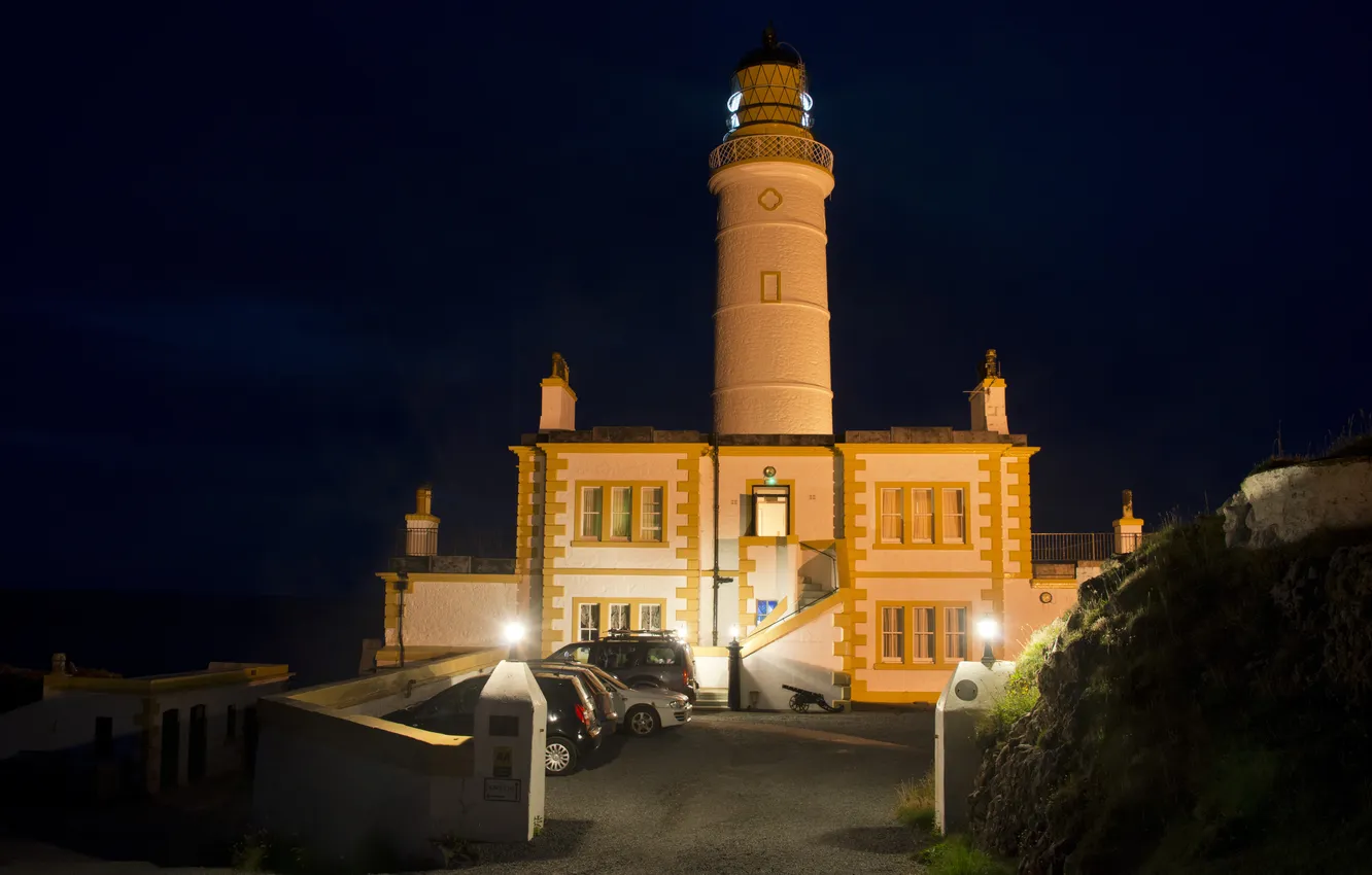 Photo wallpaper night, lights, lighthouse, Scotland, lights, Corsewall Lighthouse