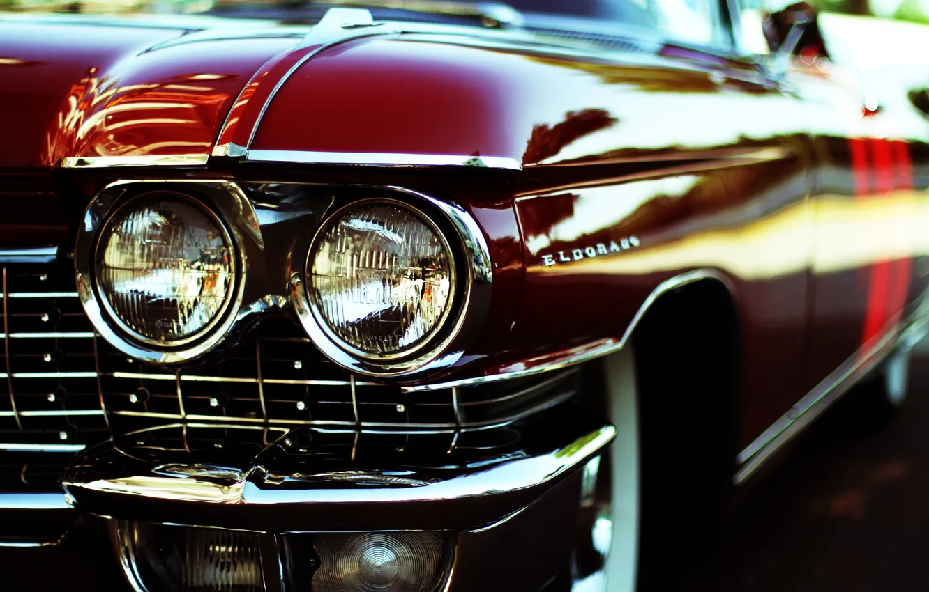 Photo wallpaper car, red, Eldorado, lights, Cadillac, chrome, body, bumper