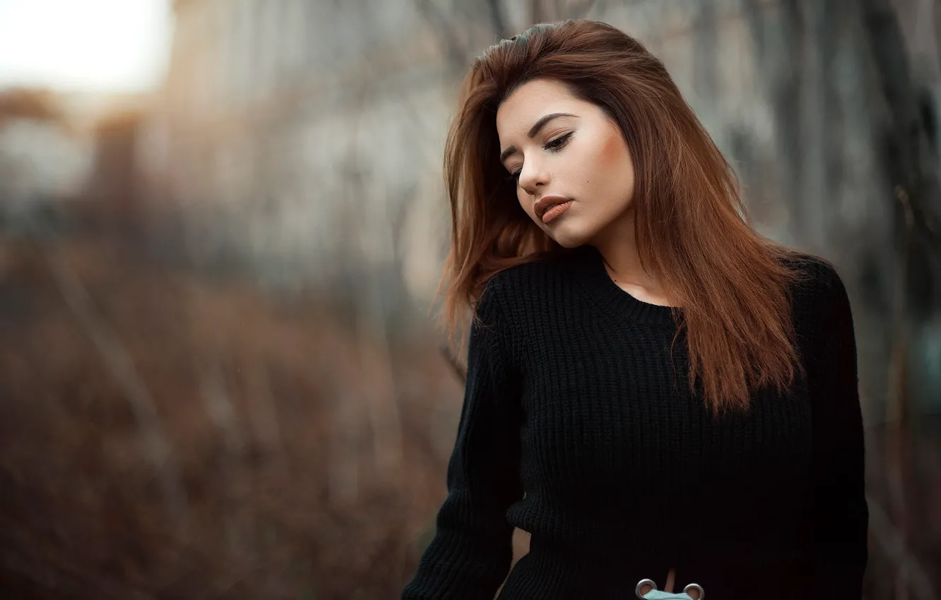 Photo wallpaper portrait, makeup, dress, hairstyle, brown hair, beauty, posing, in black