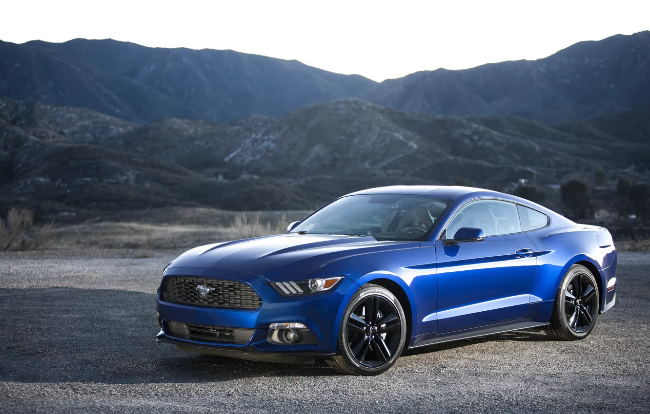 Photo wallpaper Mustang, Ford, Blue, 2015, EcoBoost