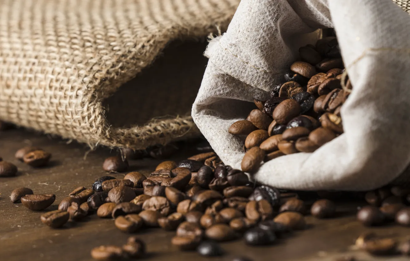 Photo wallpaper coffee, placer, bag, coffee beans, burlap