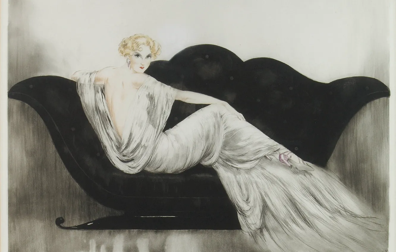 Photo wallpaper sofa, 1937, black sofa, Louis Icart