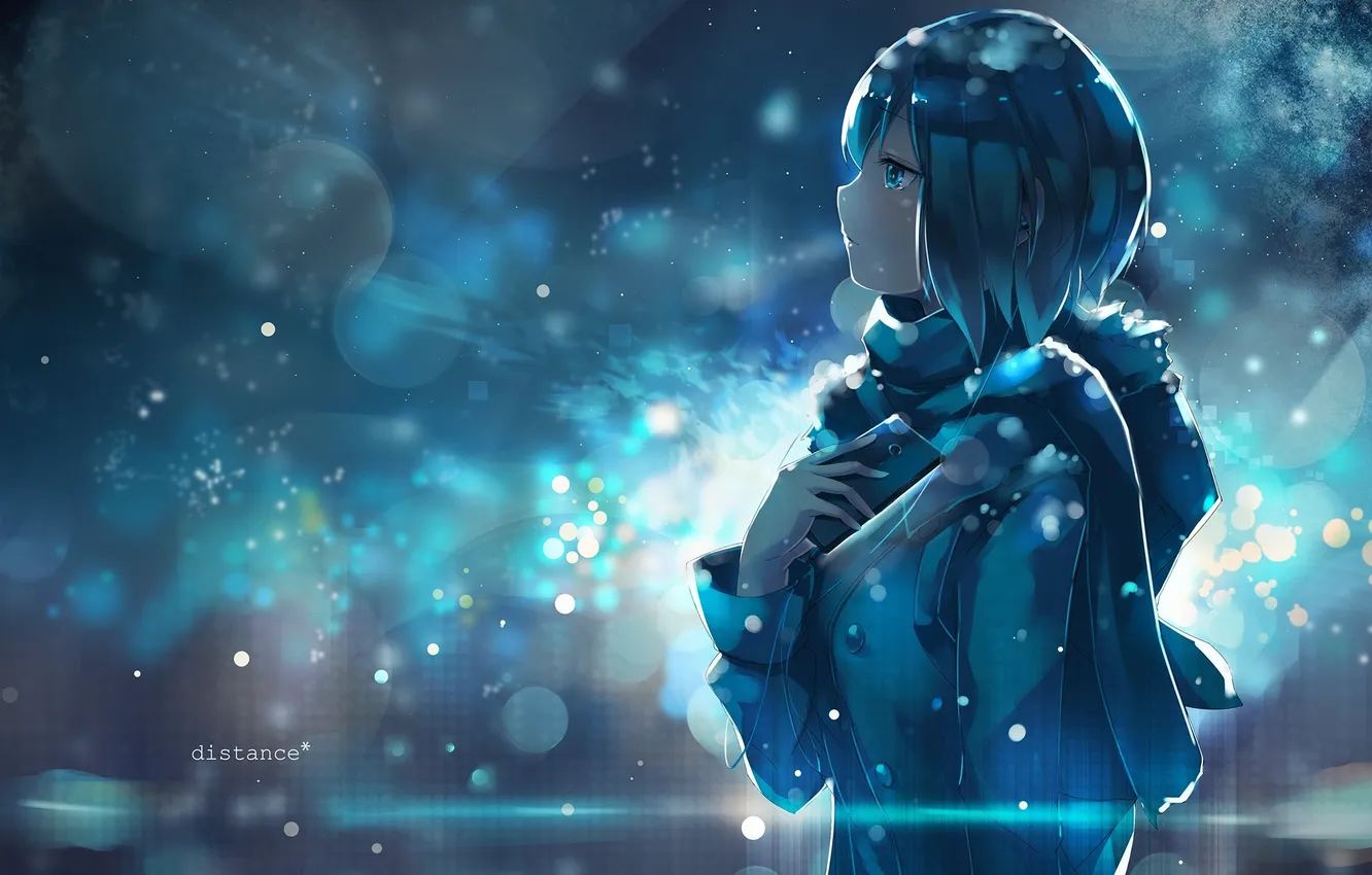 Photo wallpaper cold, girl, snow, anime, scarf, art, phone, ccrgaoooo