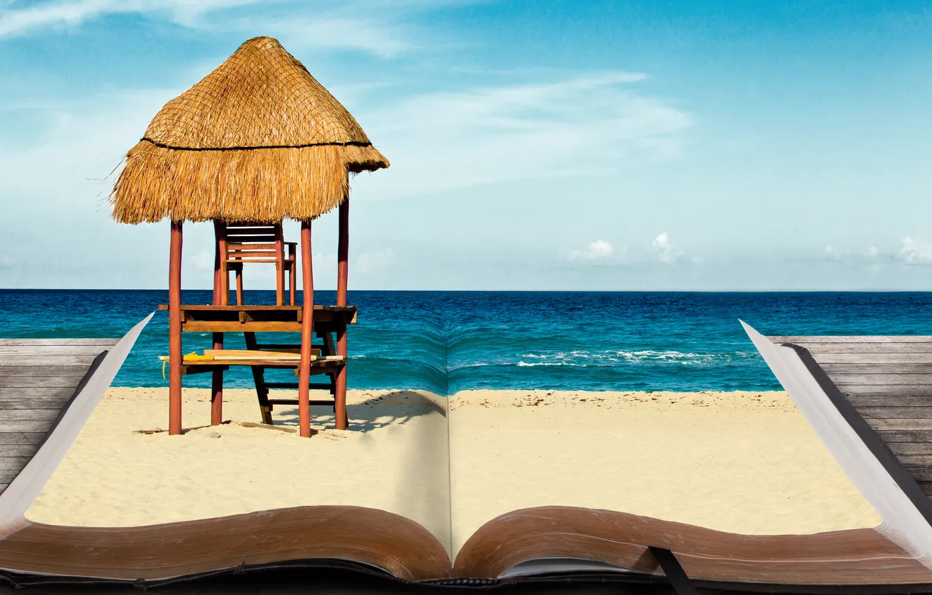 Photo wallpaper sand, sea, creative, book, bookmark