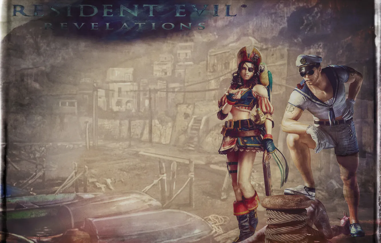 Photo wallpaper girl, weapons, bird, sword, tattoo, glasses, pirate, shotgun