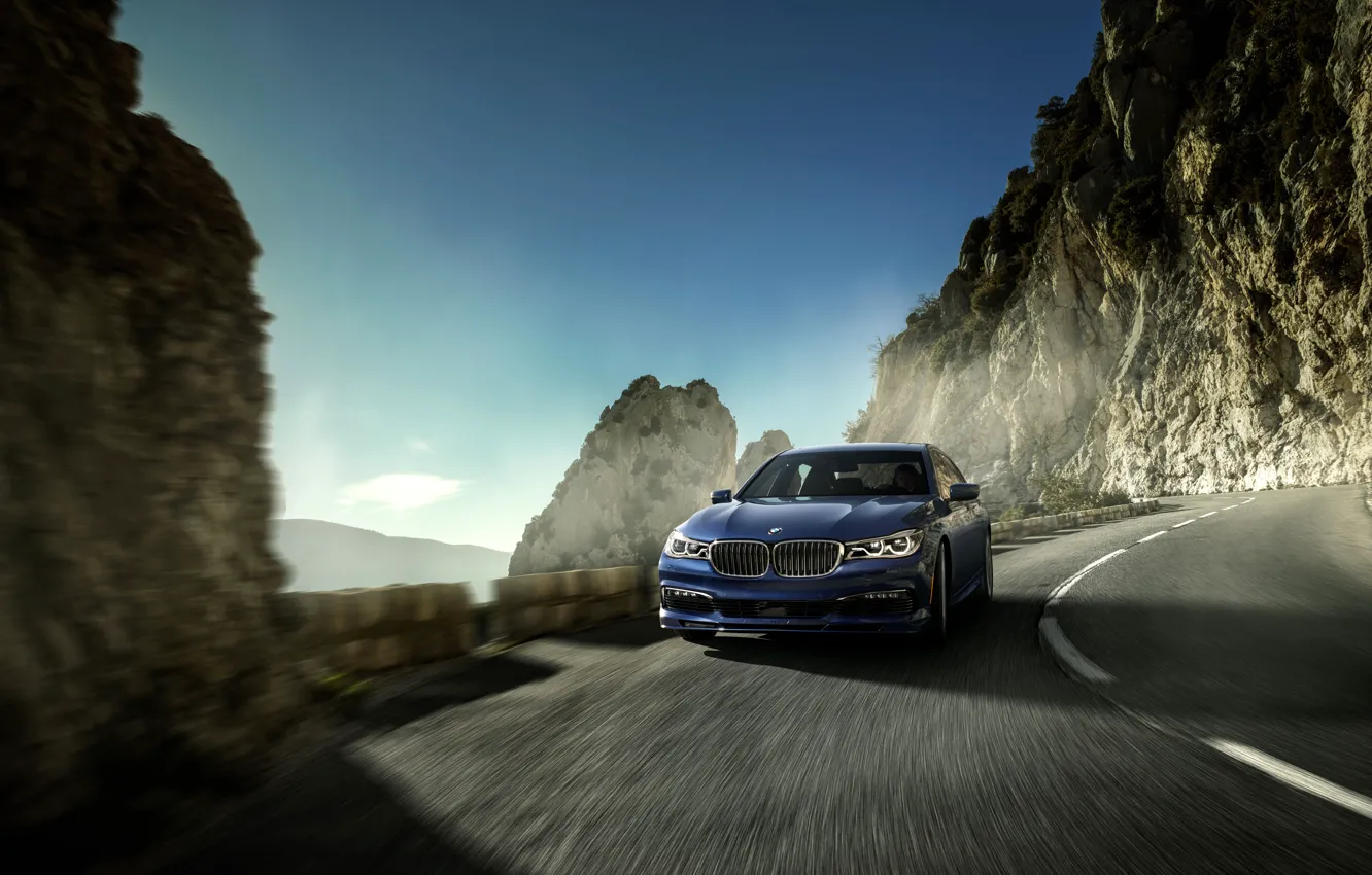Photo wallpaper Road, Blue, BMW, Movement, Car, xDrive, 2016, Alpina В7