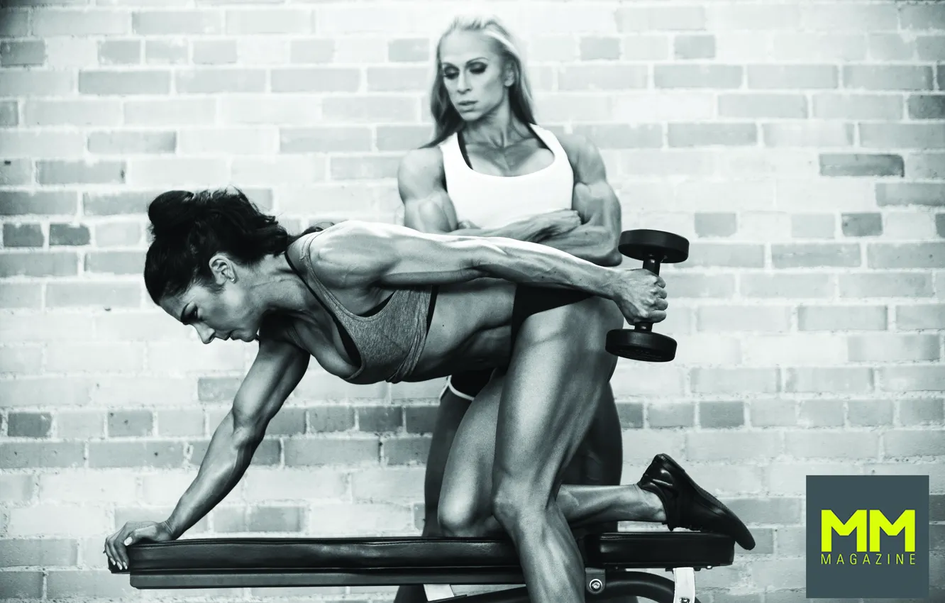 Photo wallpaper females, hard trainning, bodybuilders, workout