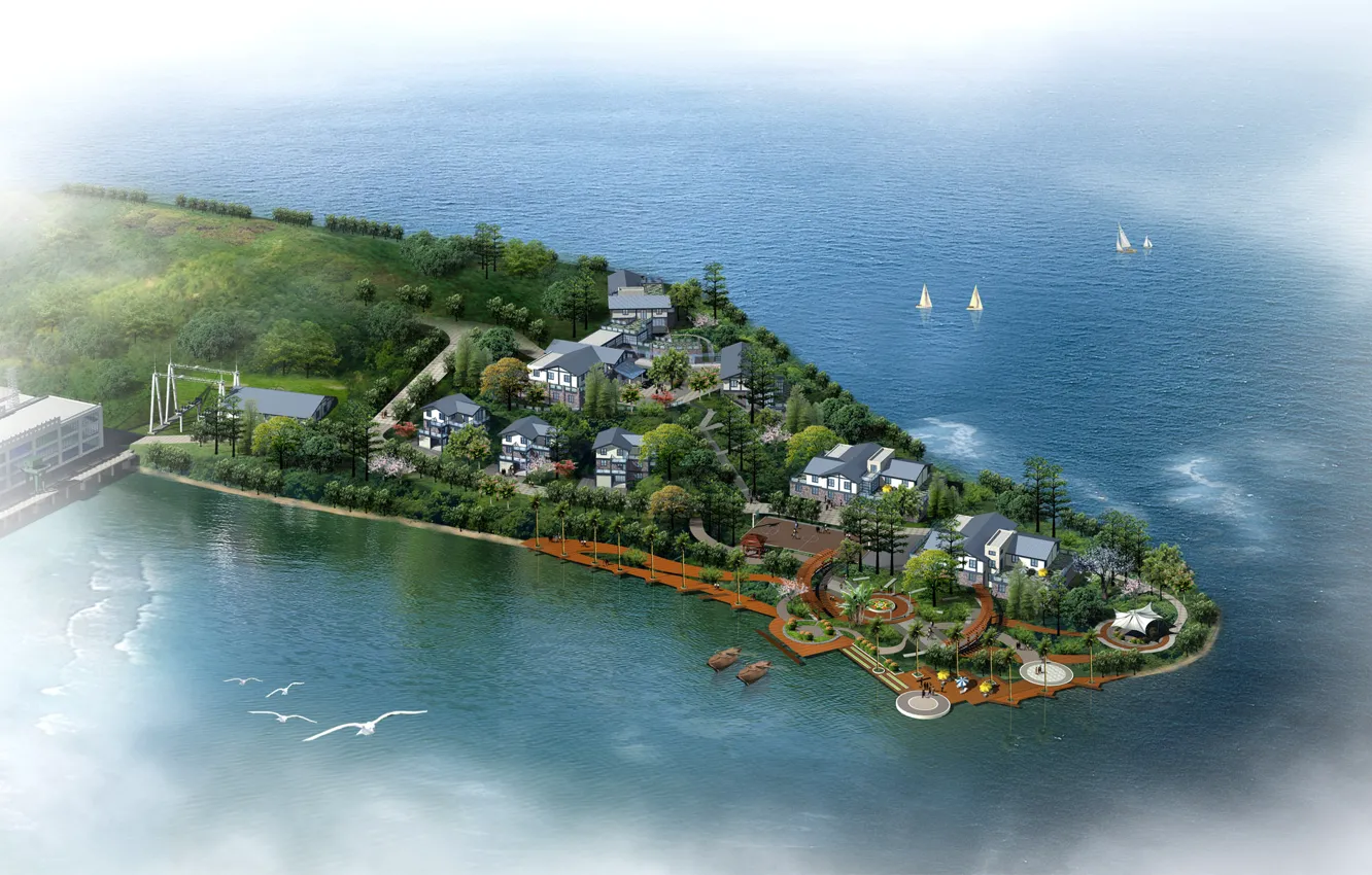 Photo wallpaper city, painting