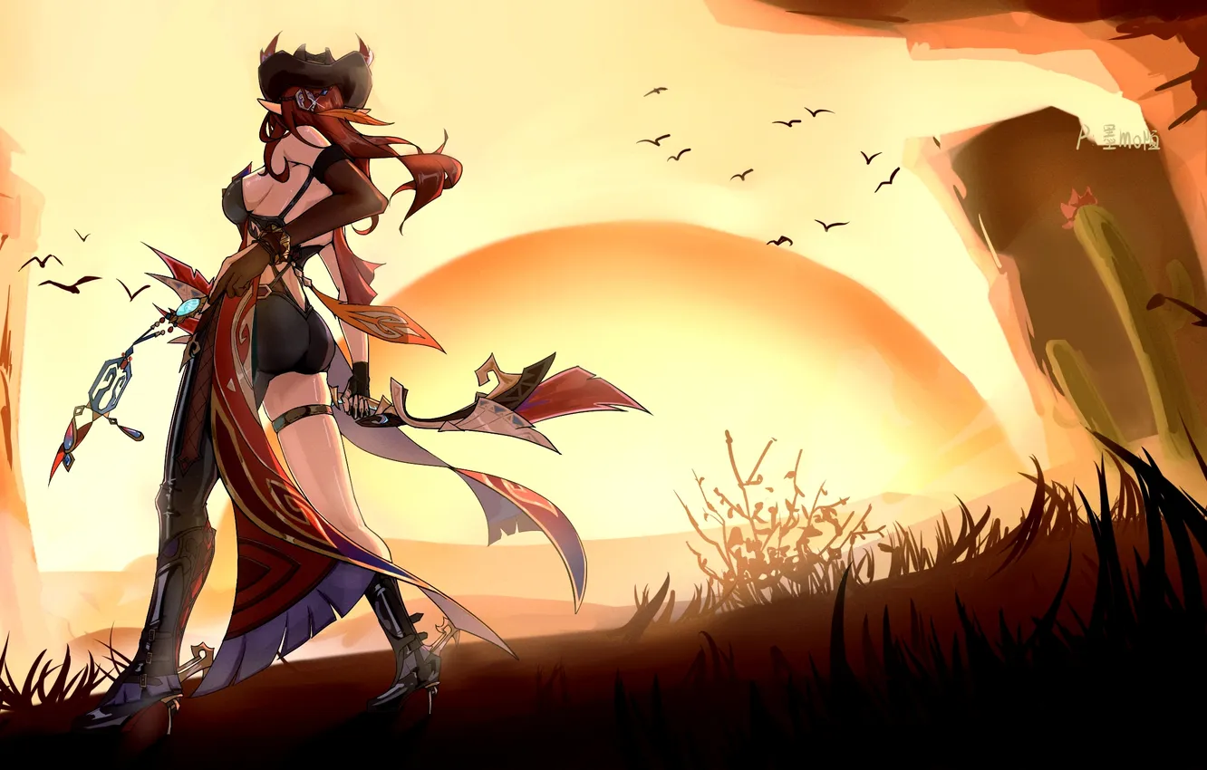 Photo wallpaper grass, girl, the sun, characters, Video Game, Video Games, Genshin Impact, Anemo