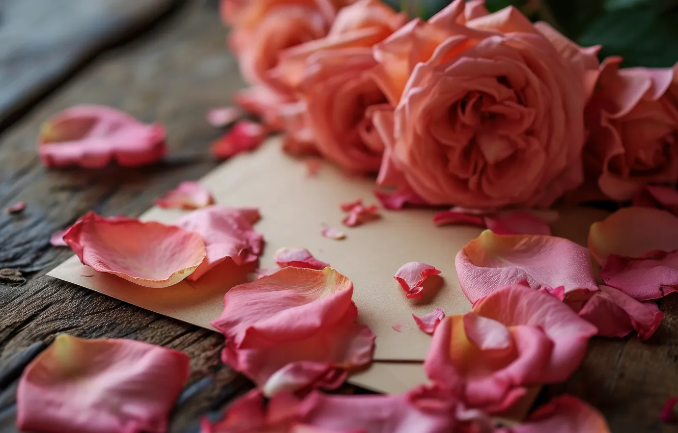 Photo wallpaper flowers, holiday, roses, petals, AI art, neural network