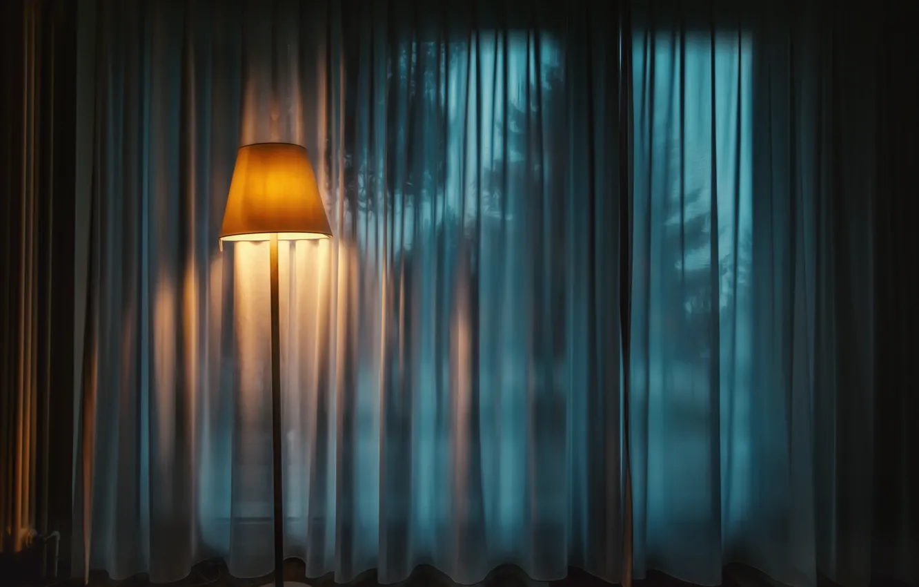 Photo wallpaper nature, Lamp, curtains