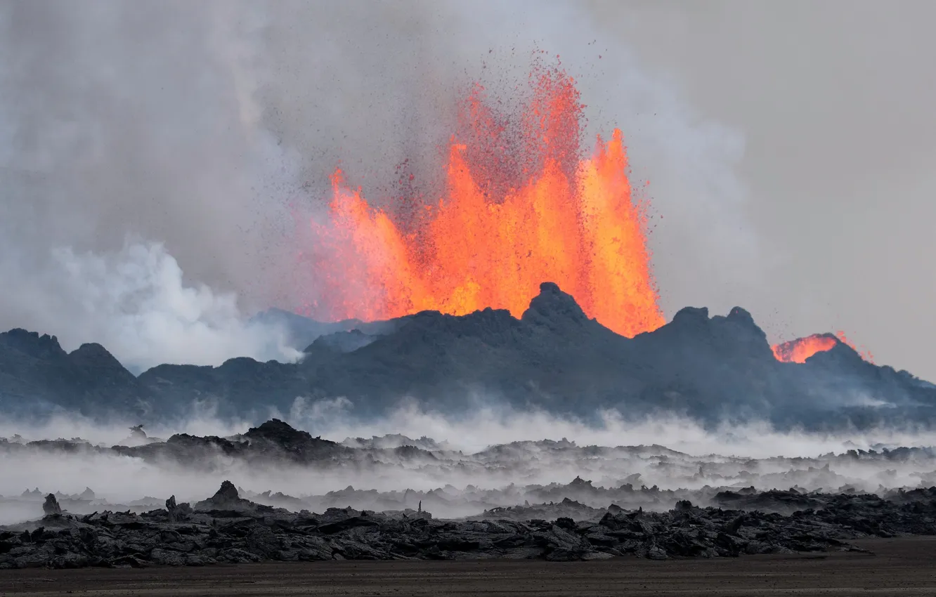 Photo wallpaper the sky, the explosion, smoke, twilight, the volcano, the eruption, lava, explosion