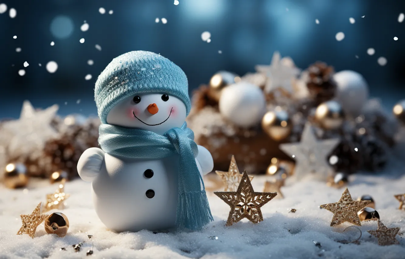 Photo wallpaper winter, snow, new year, Christmas, snowman, Christmas, night, winter