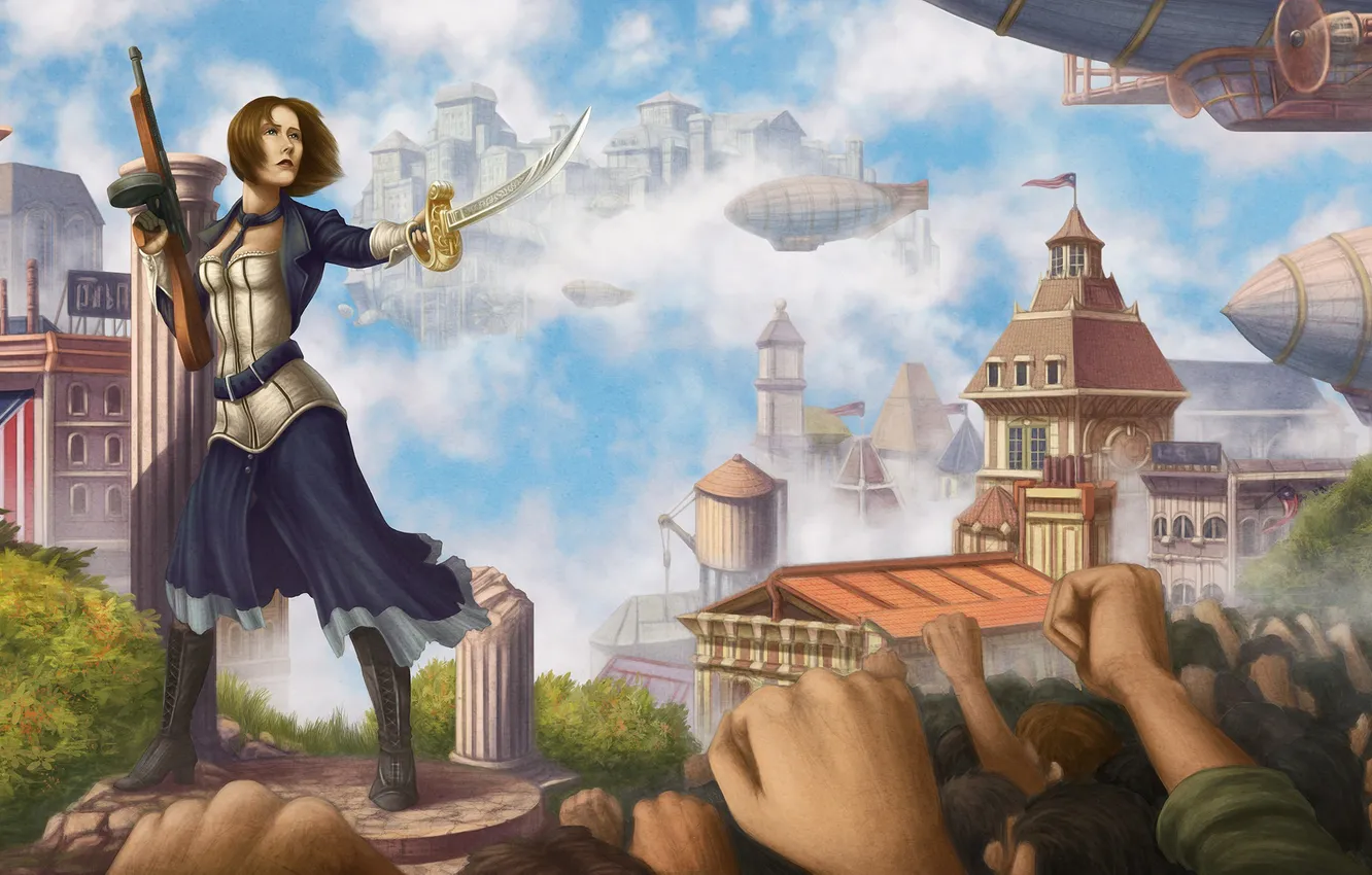 Photo wallpaper the city, the airship, Elizabeth, BioShock Infinite
