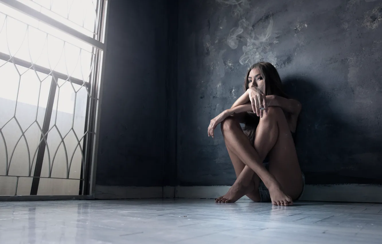 Photo wallpaper girl, room, cigarette