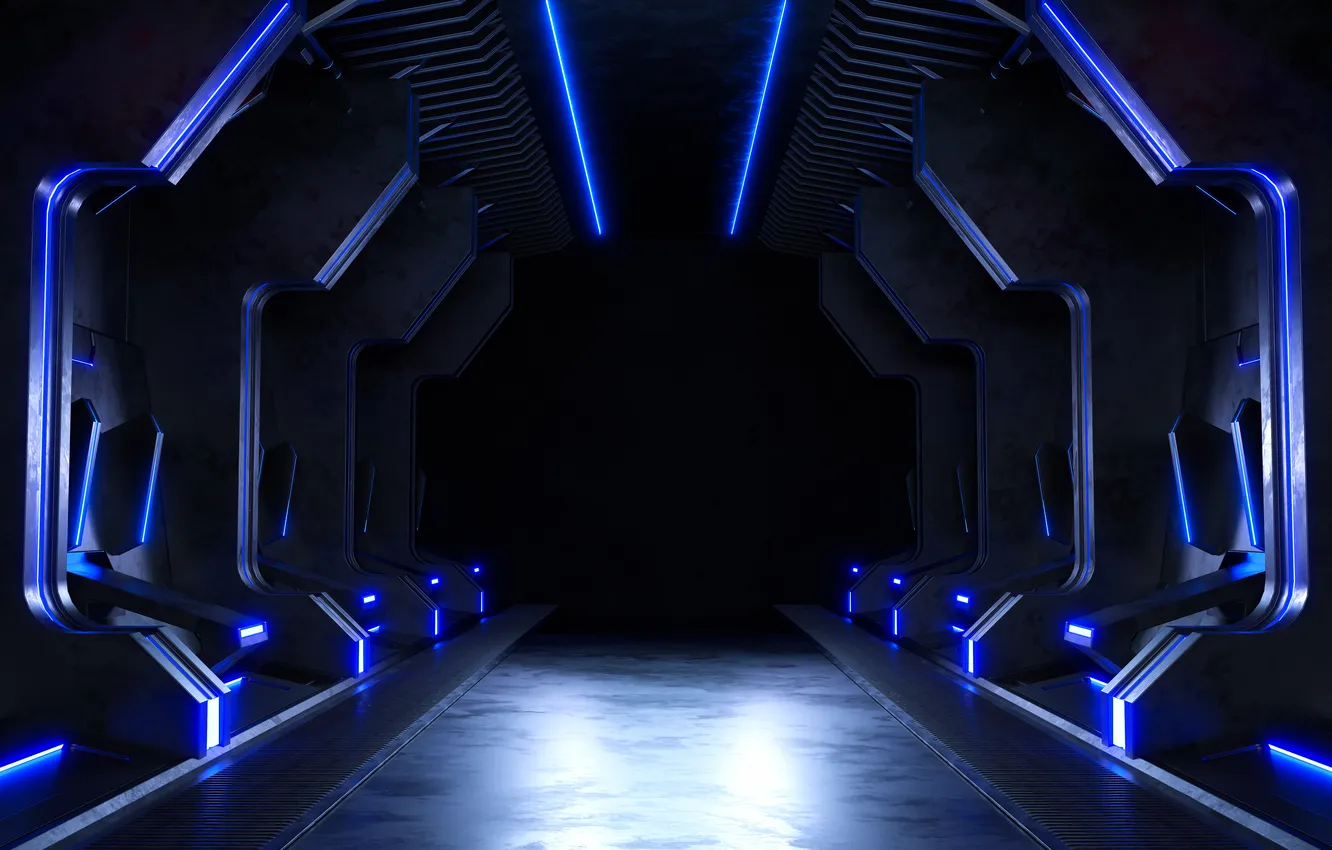 Photo wallpaper dark, modern, sci-fi, room, futuristic, Empty