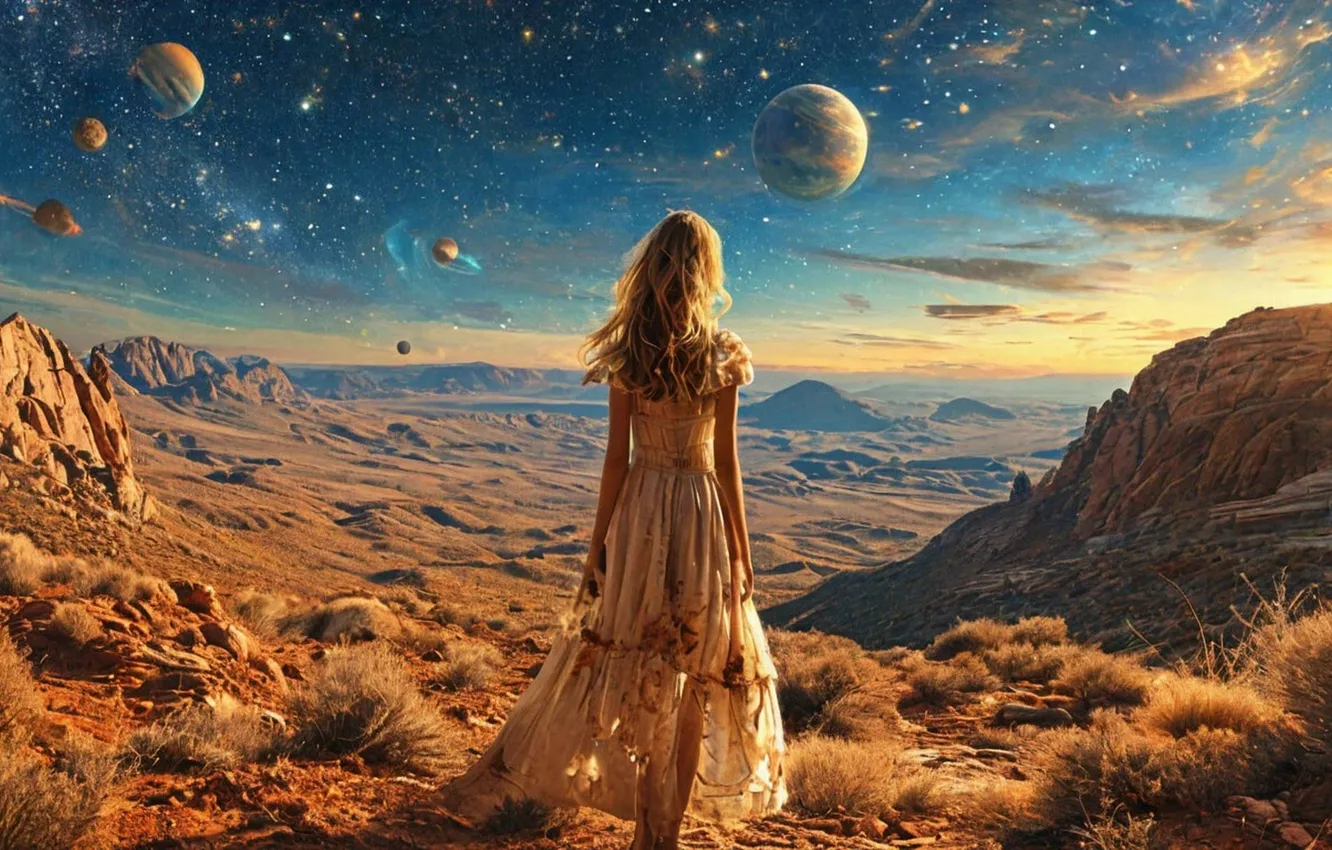Photo wallpaper grass, freedom, girl, dreams, mountains, planet, sleep, plants