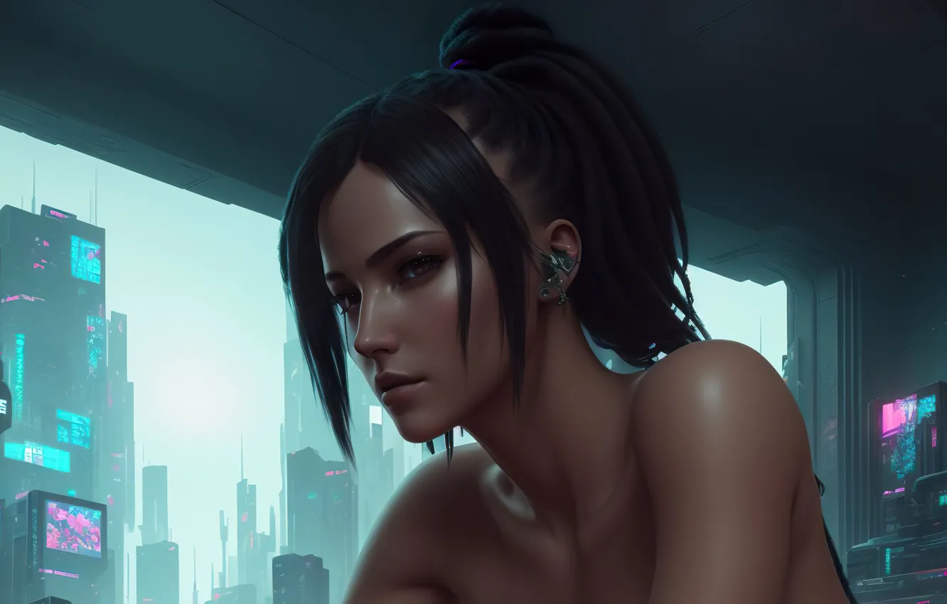 Photo wallpaper girl, art, futuristic, Cyberpunk, Stable Diffusion, Neuronet, AI Art, original ai-artwork