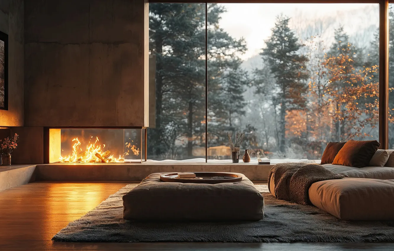 Photo wallpaper room, interior, fireplace, furniture