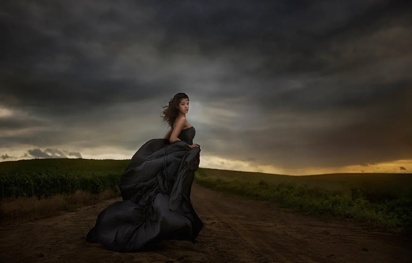 Photo wallpaper girl, pose, the wind, dress, Jessica Drossin