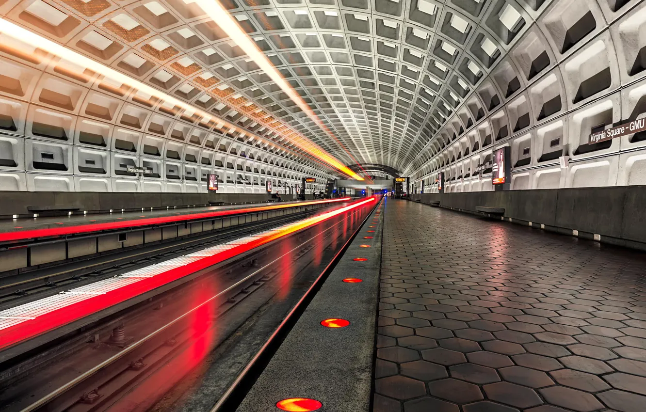 Photo wallpaper lights, metro, excerpt, the platform, photographer, arch, Michael Woloszynowicz