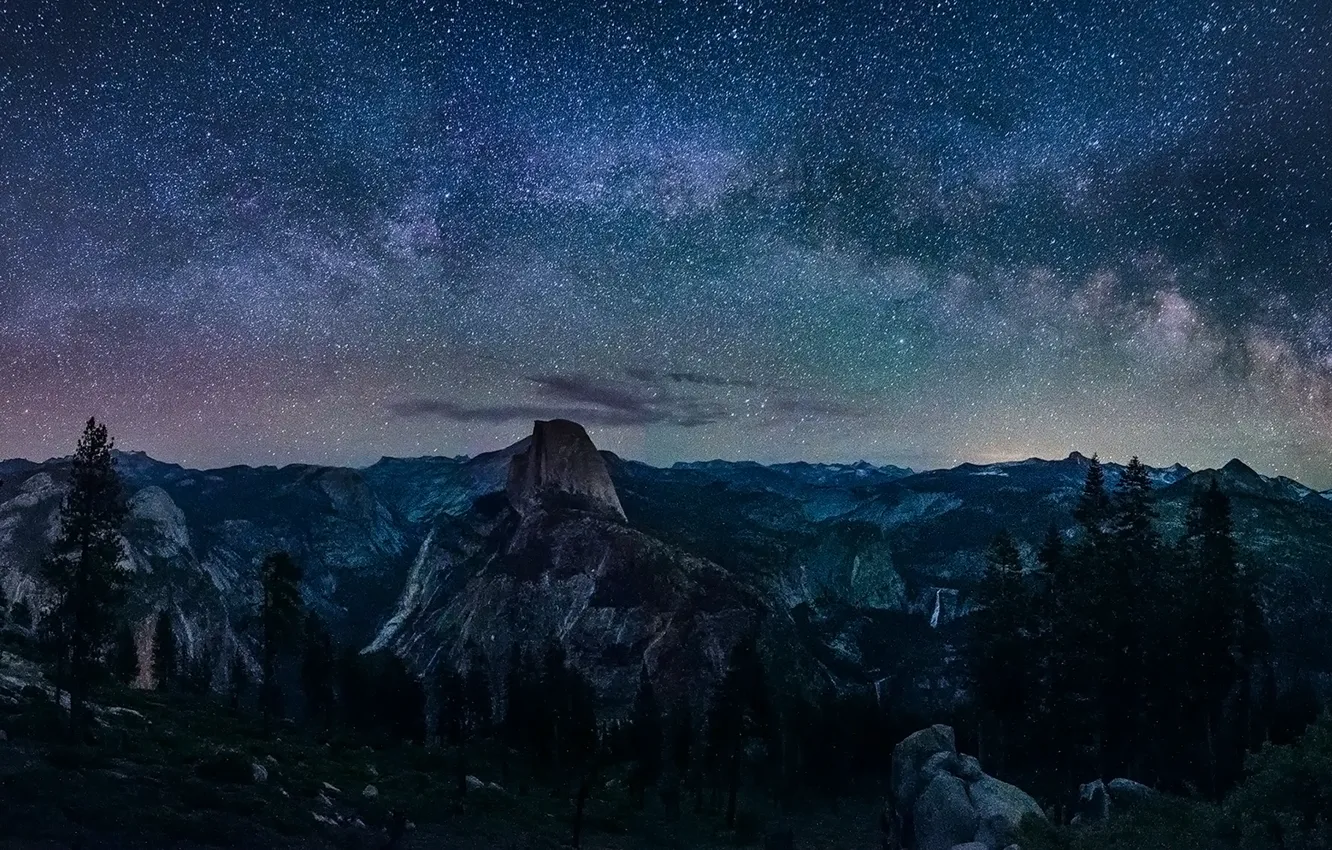 Photo wallpaper Сalifornia, Nature, Sky, Landscape, Yosemite, Night, Glacier, Way