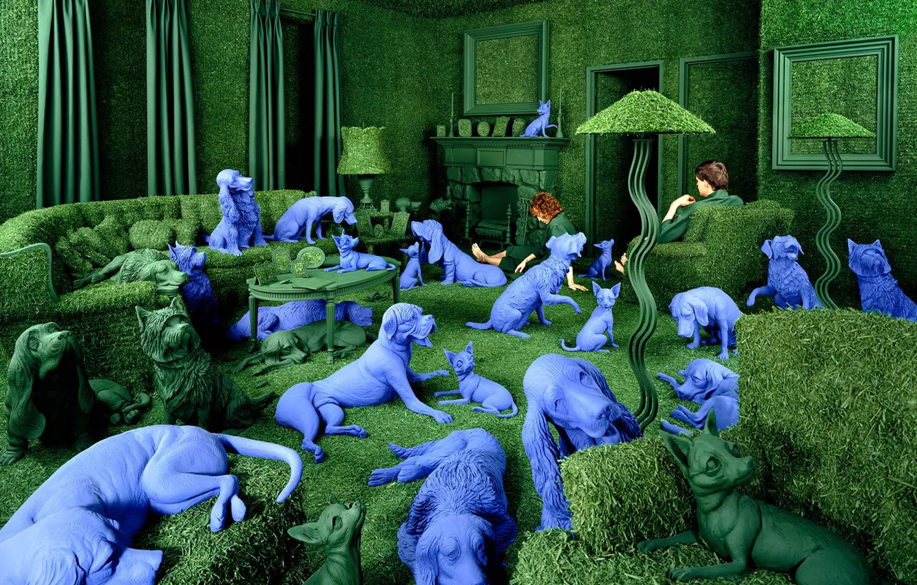 Photo wallpaper Sandy Skoglund, obsessions, blue dog, the green room