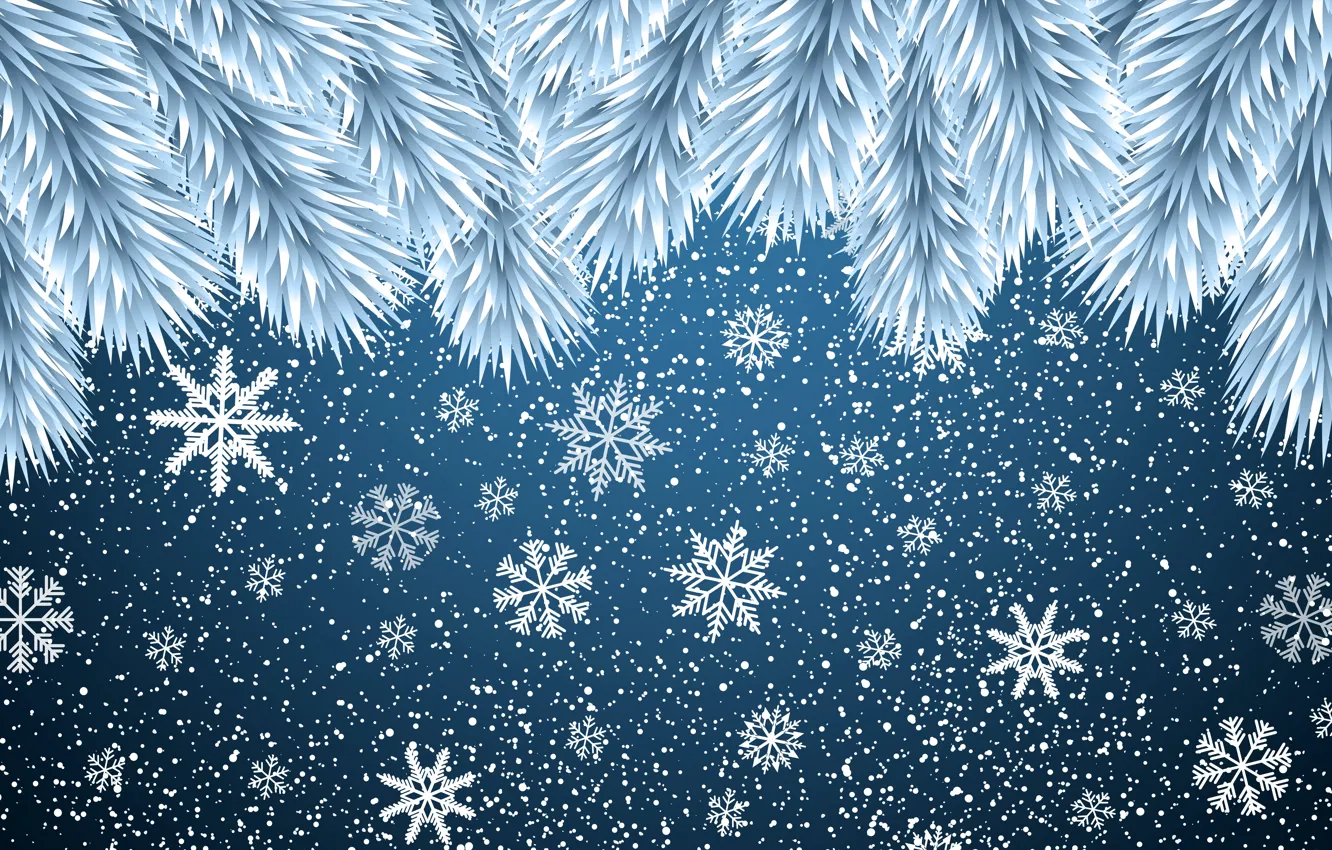 Photo wallpaper Minimalism, Snow, Branches, Christmas, Snowflakes, Background, New year, Art
