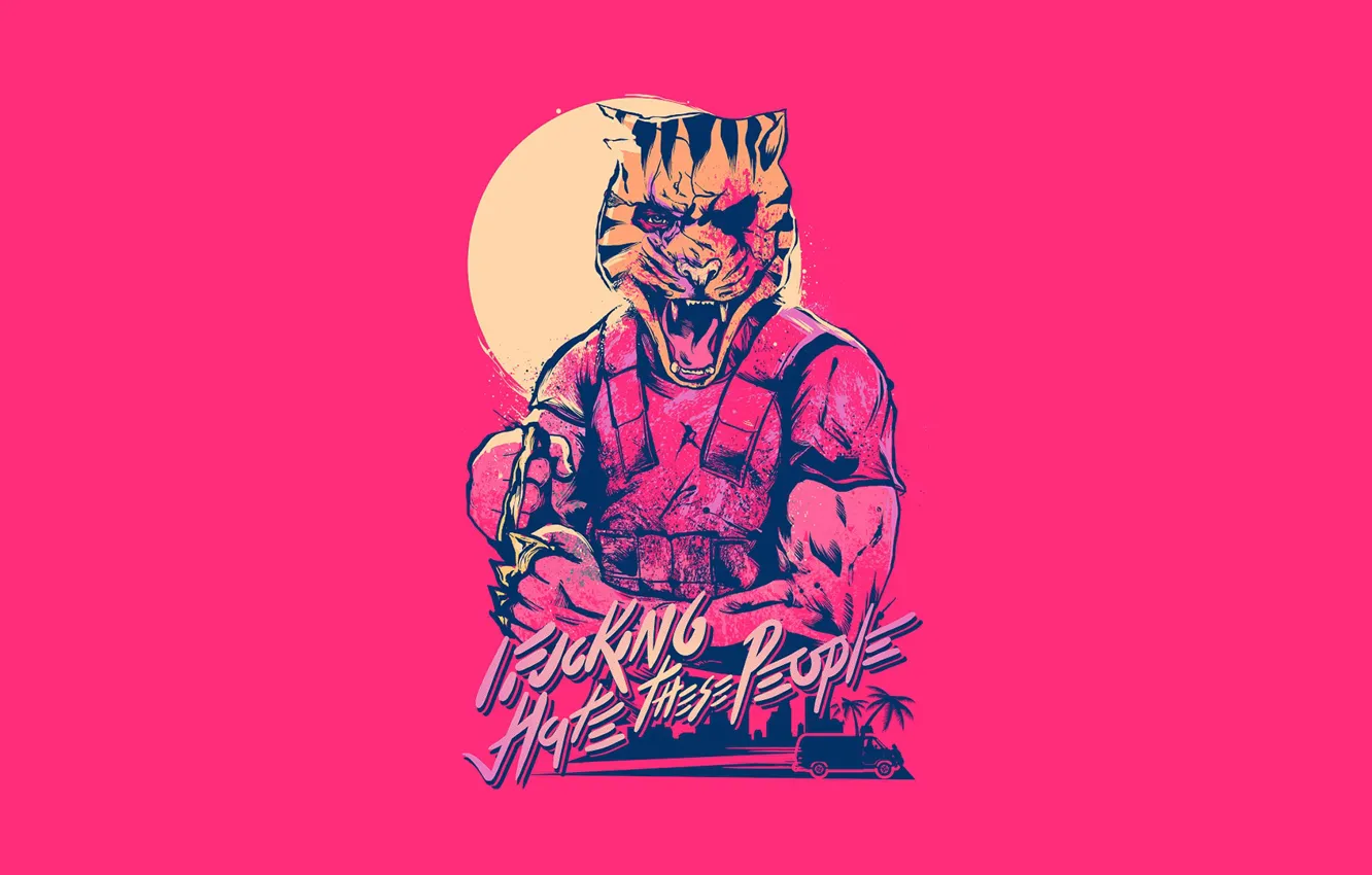 Photo wallpaper tiger, background, the game, Miami, Tony, Hotline Miami, Synthpop, Tony