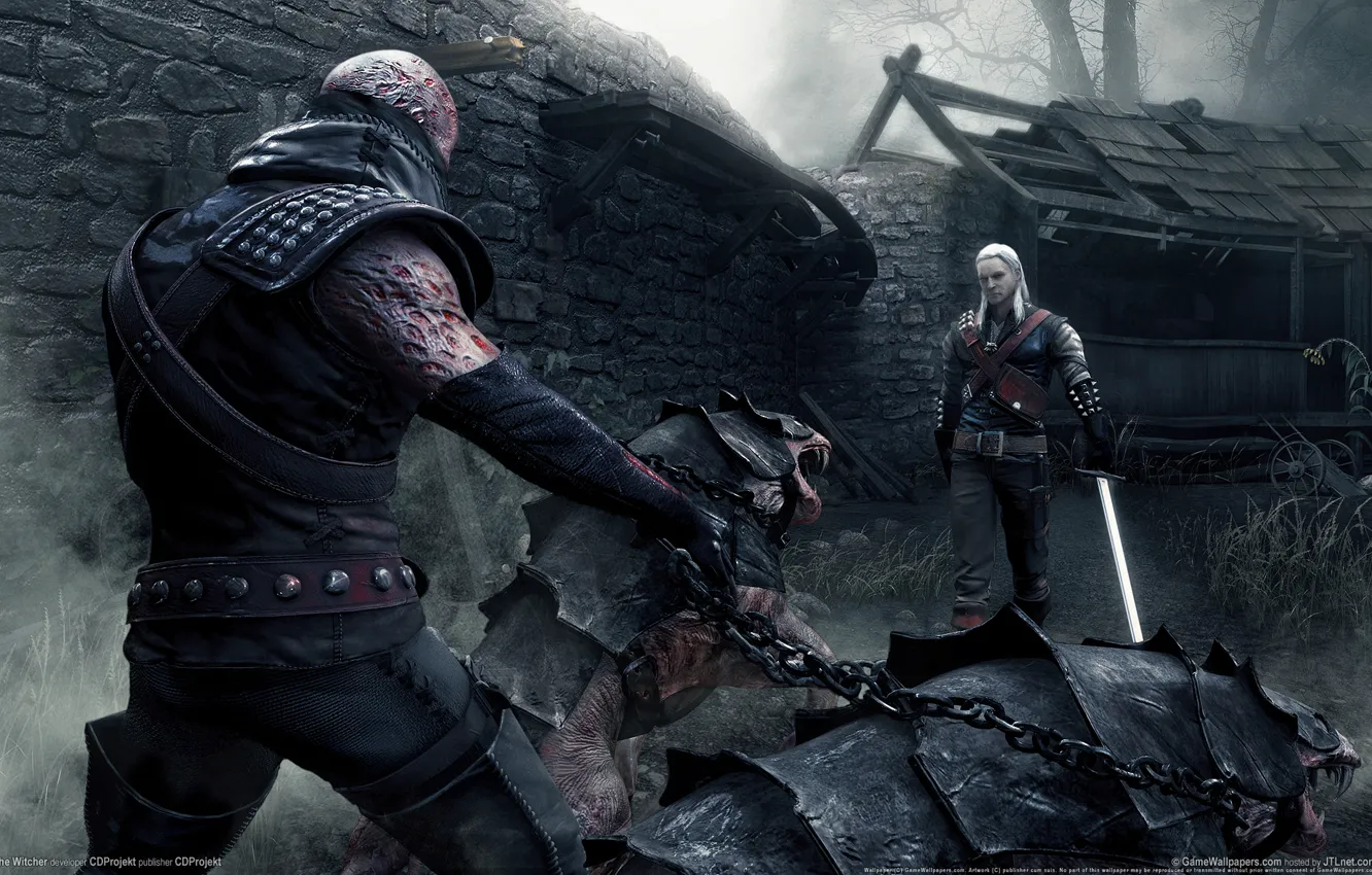 Photo wallpaper fog, sword, monsters, the Witcher