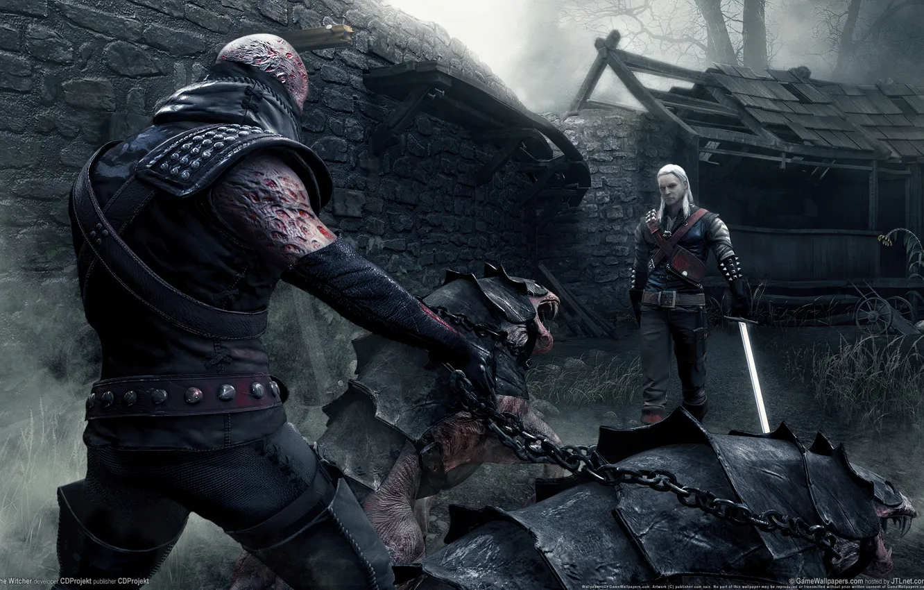 Photo wallpaper fog, monster, sword, The Witcher