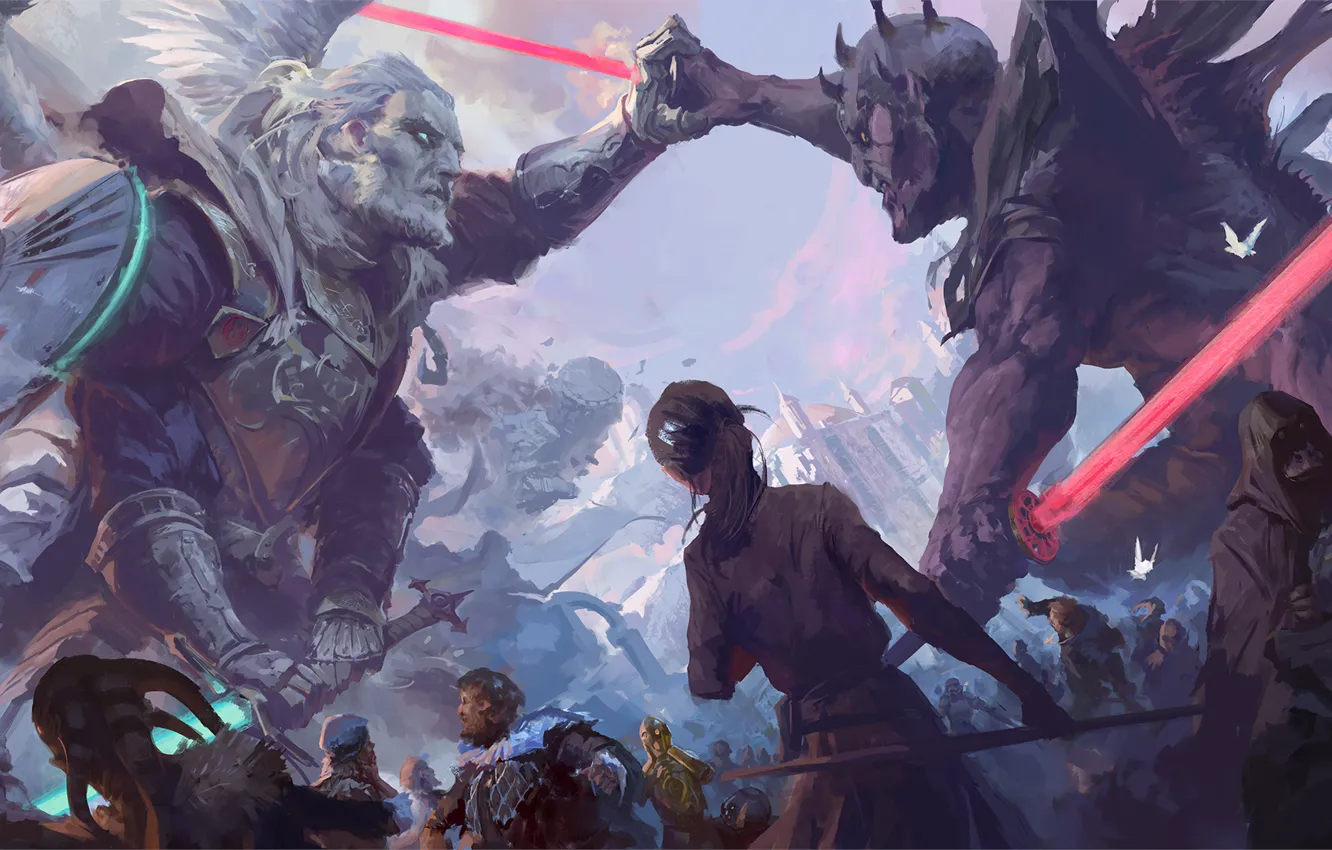 Photo wallpaper Star Wars, Darth Maul, Star wars, fan art, Qui-Gon Jinn, Yuri Chemezov