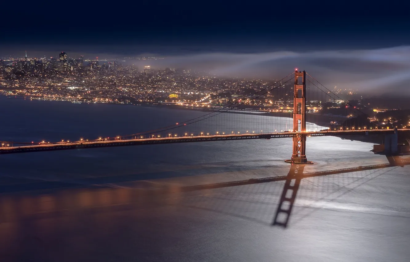 Photo wallpaper night, bridge, the city, lights, river, USA