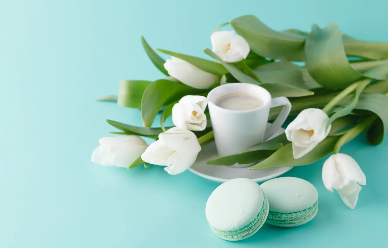 Photo wallpaper cookies, Cup, tulips, white, Andrey Cherkasov