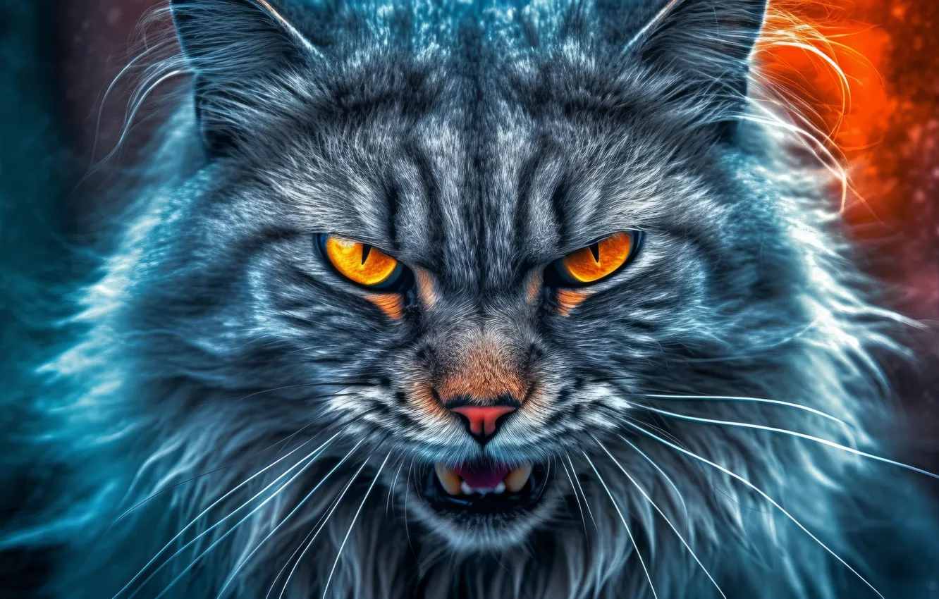 Photo wallpaper cat, art, grin, muzzle