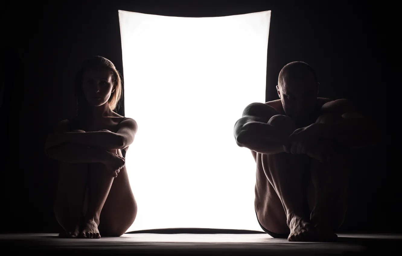 Photo wallpaper girl, silhouette, guy