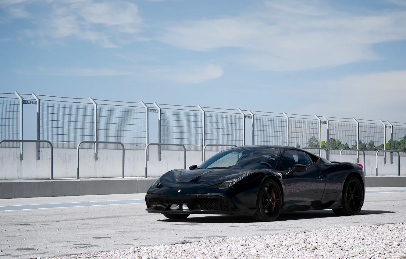 Photo wallpaper black, the fence, ferrari, Ferrari, black, 458 speciale