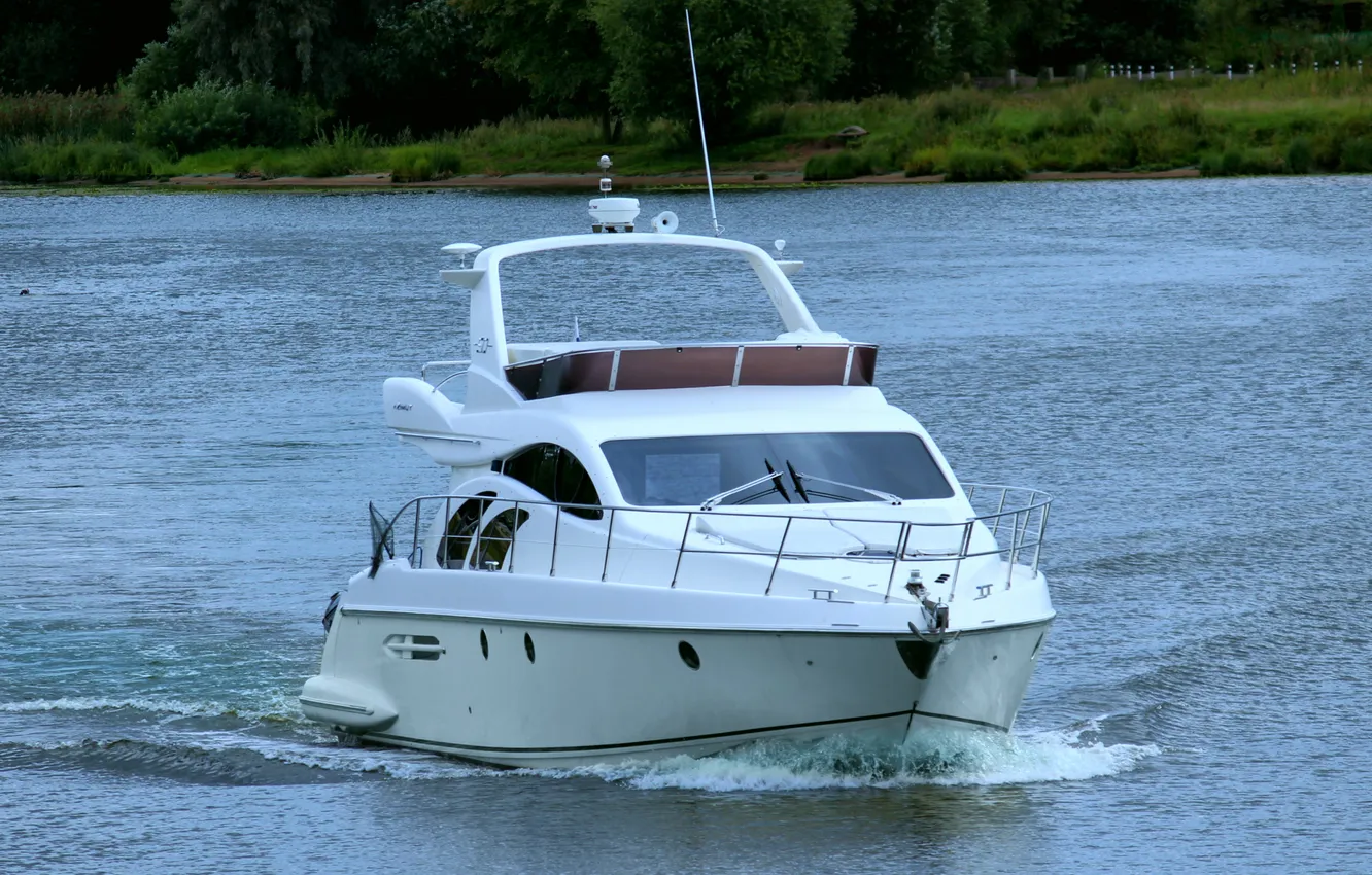 Photo wallpaper summer, river, shore, yacht