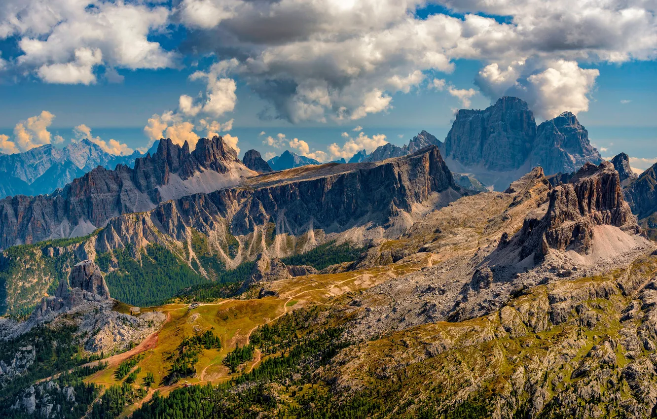 Photo wallpaper Nature, Clouds, Mountains, Rock, Alps, Italy, Landscape, Lagazuoi