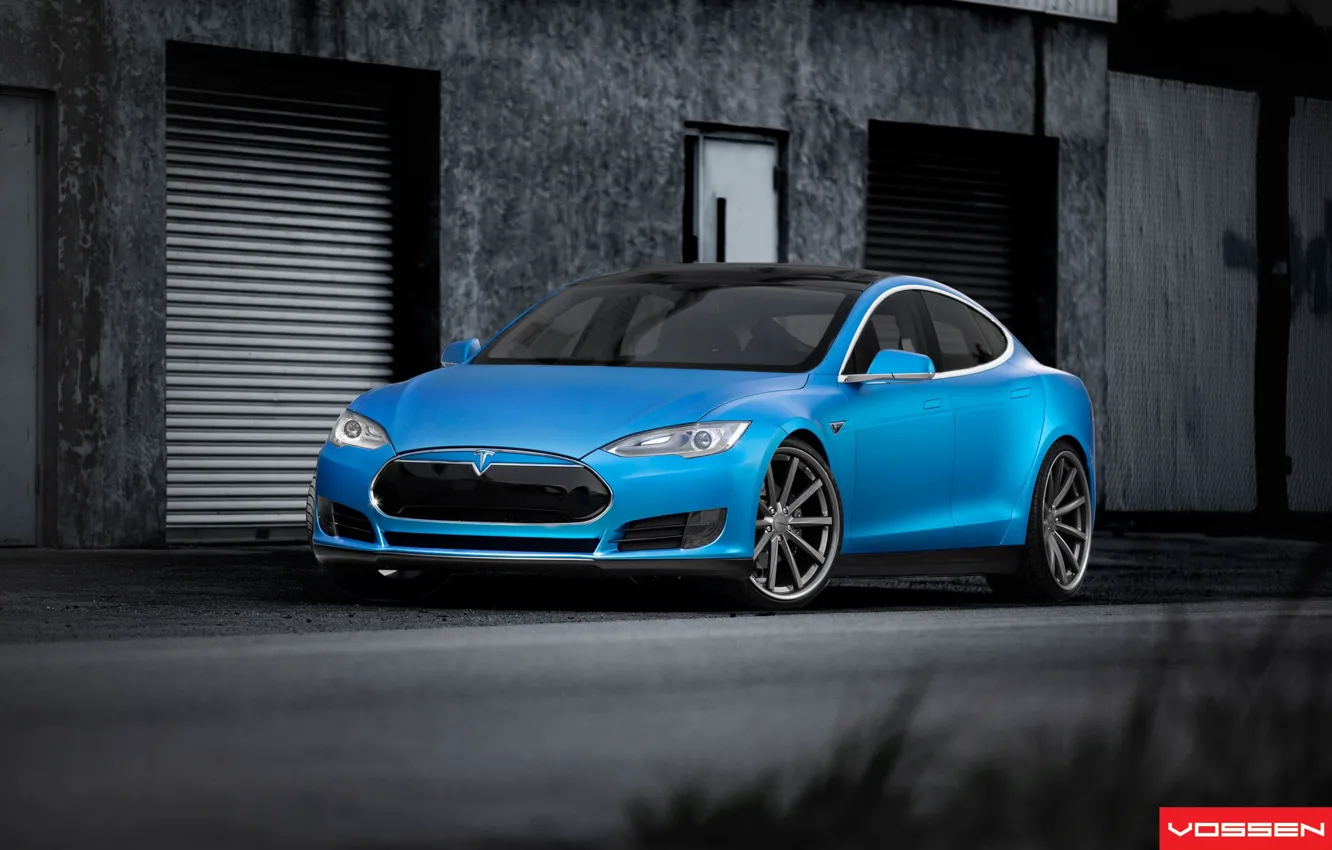 Photo wallpaper beautiful, drives, front, blue, blue, Tesla, Model S, 22 inch