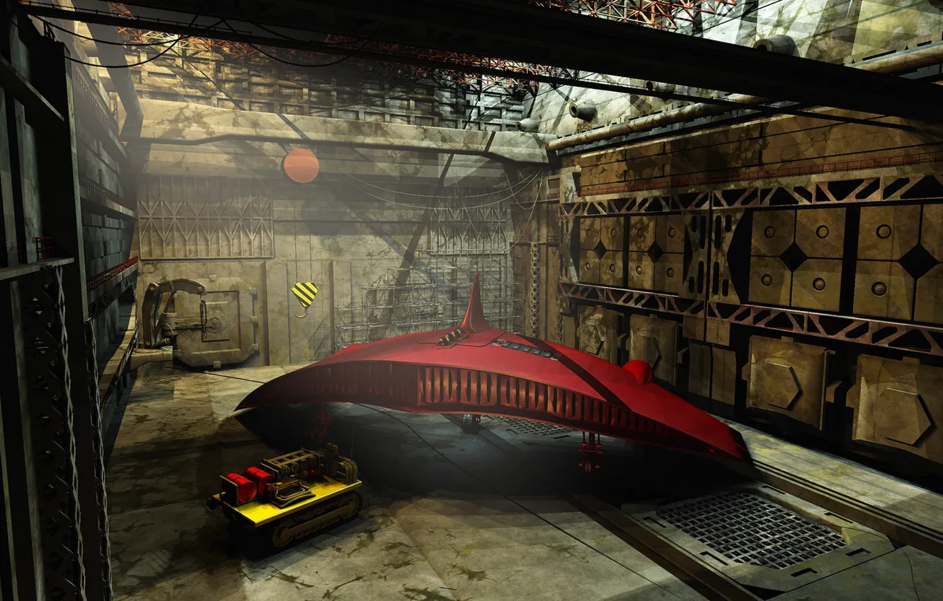 Photo wallpaper technique, hangar, the room, camera, The Building of Space Ship Shark Smile