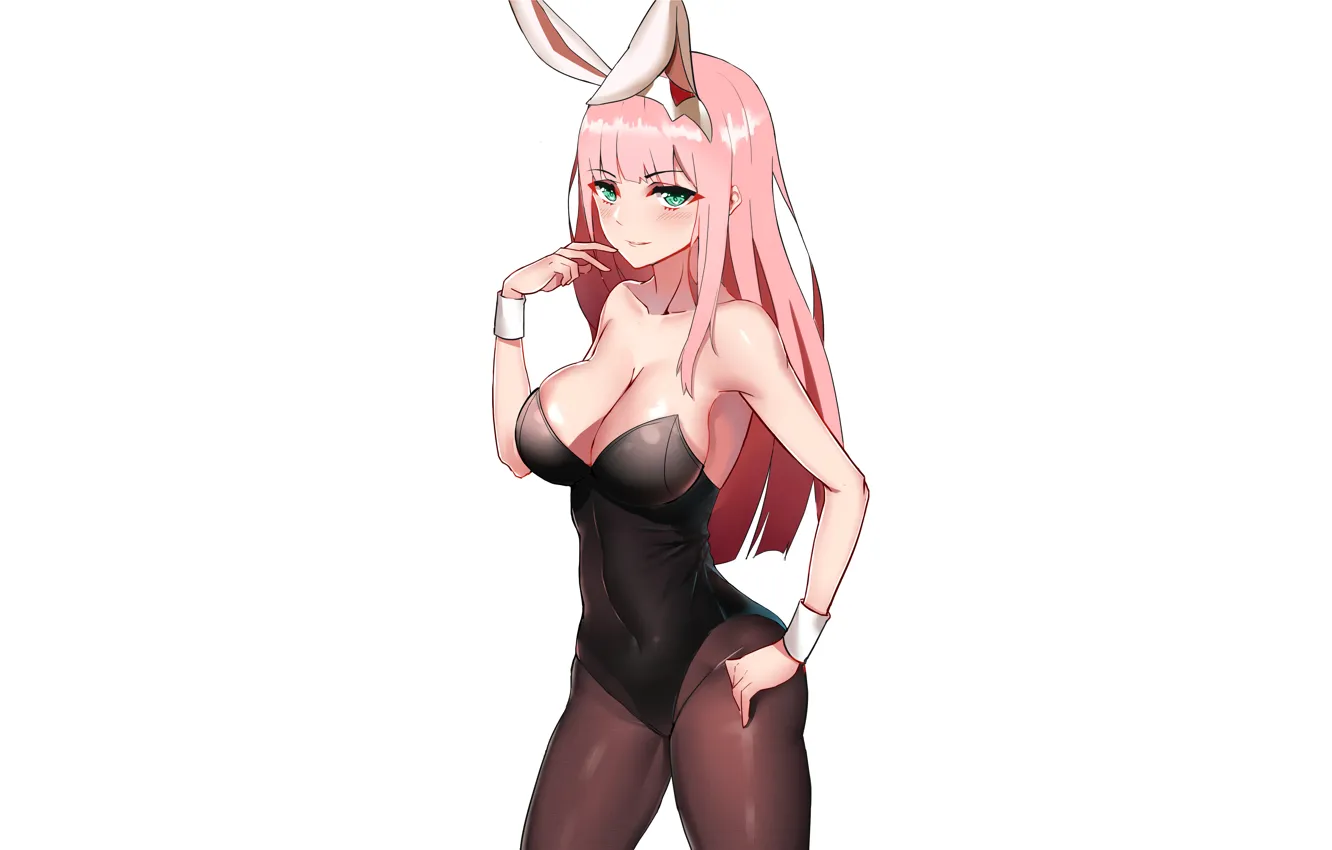 Photo wallpaper girl, sexy, cleavage, pink hair, green eyes, long hair, boobs, anime